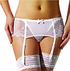 Romantic garter belt, sheer mesh and lace, embroidery